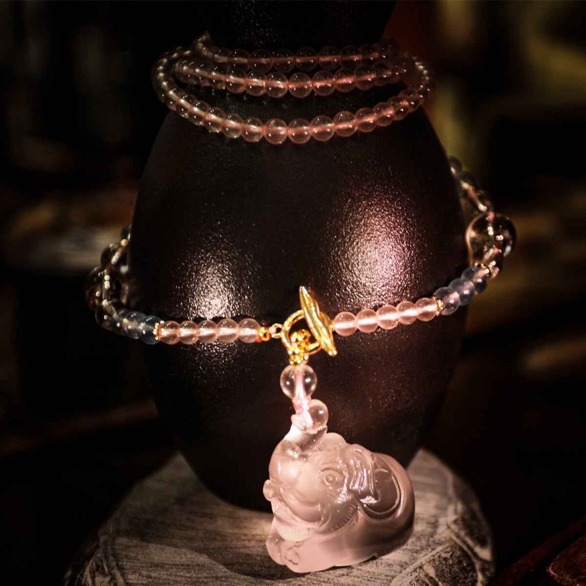 Romantic love elephant pink crystal sweater chain| Bless Jade - LEIDAI