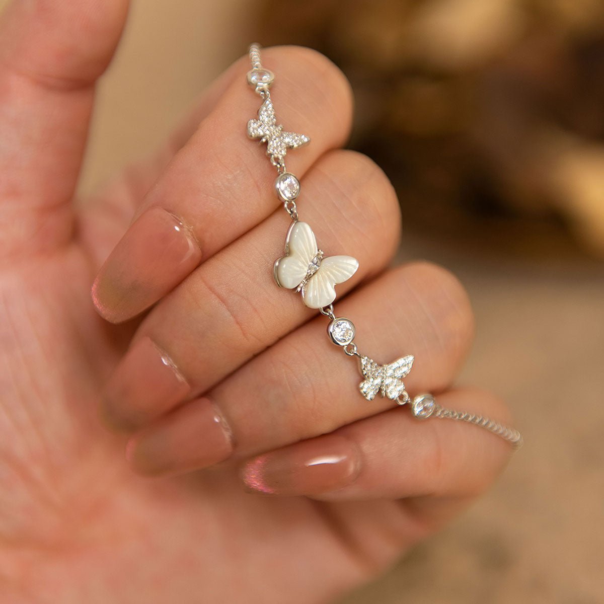 s999 sterling silver mother - of - pearl butterfly bracelet women's light luxury niche exquisite bestie jewelry - LEIDAI