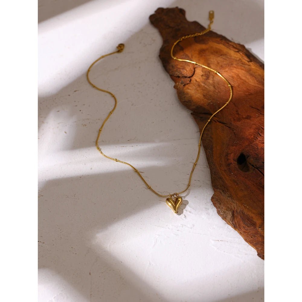 Temperament Heart Pendant Chain Necklace for Women Stainless Steel Stylish Choker 18 K Jewelry Waterproof Party Gift - LEIDAI