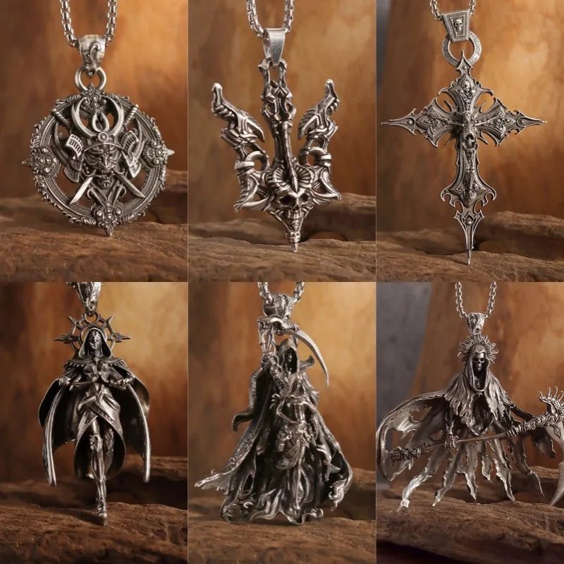 Vintage Gothic Cross Skull Pendant Necklace for Men Fashion Party Trend Punk Jewelry Halloween Gifts - LEIDAI