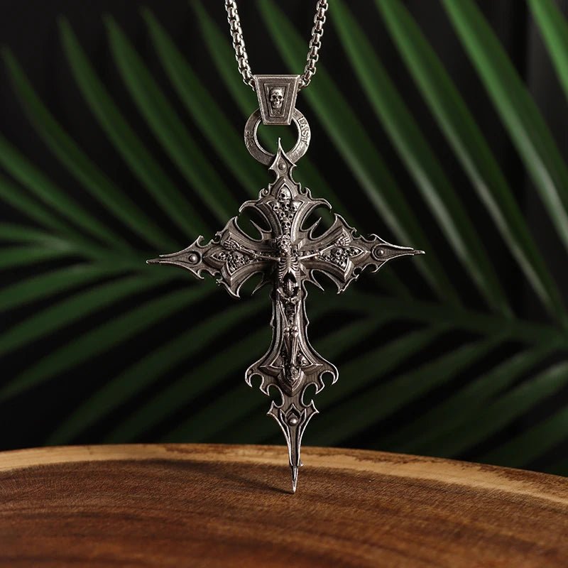 Vintage Gothic Cross Skull Pendant Necklace for Men Fashion Party Trend Punk Jewelry Halloween Gifts - LEIDAI