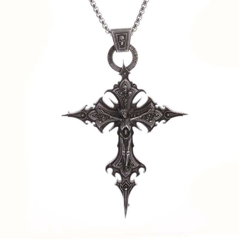 Vintage Gothic Cross Skull Pendant Necklace for Men Fashion Party Trend Punk Jewelry Halloween Gifts - LEIDAI