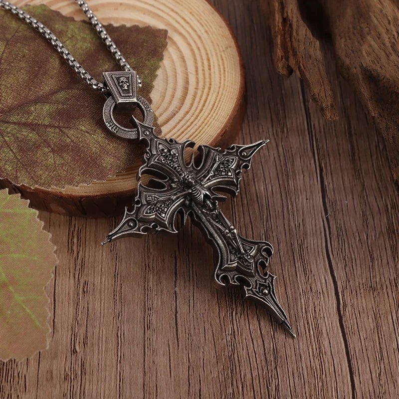 Vintage Gothic Cross Skull Pendant Necklace for Men Fashion Party Trend Punk Jewelry Halloween Gifts - LEIDAI