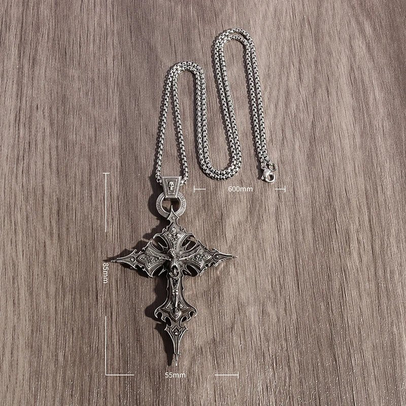 Vintage Gothic Cross Skull Pendant Necklace for Men Fashion Party Trend Punk Jewelry Halloween Gifts - LEIDAI
