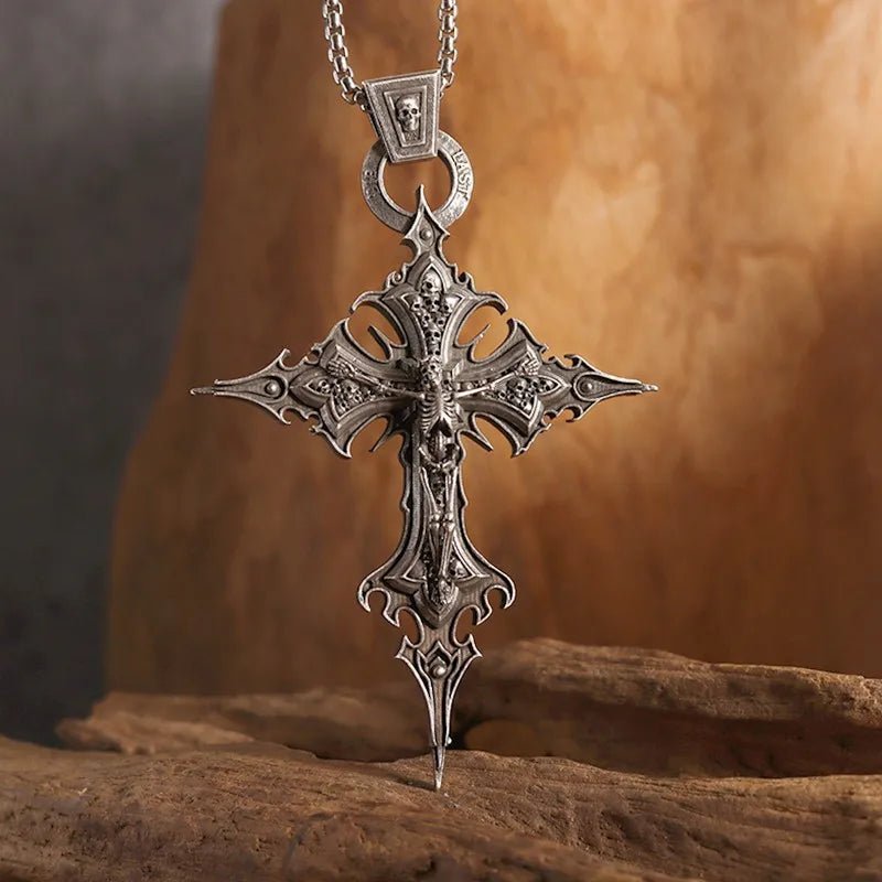Vintage Gothic Cross Skull Pendant Necklace for Men Fashion Party Trend Punk Jewelry Halloween Gifts - LEIDAI