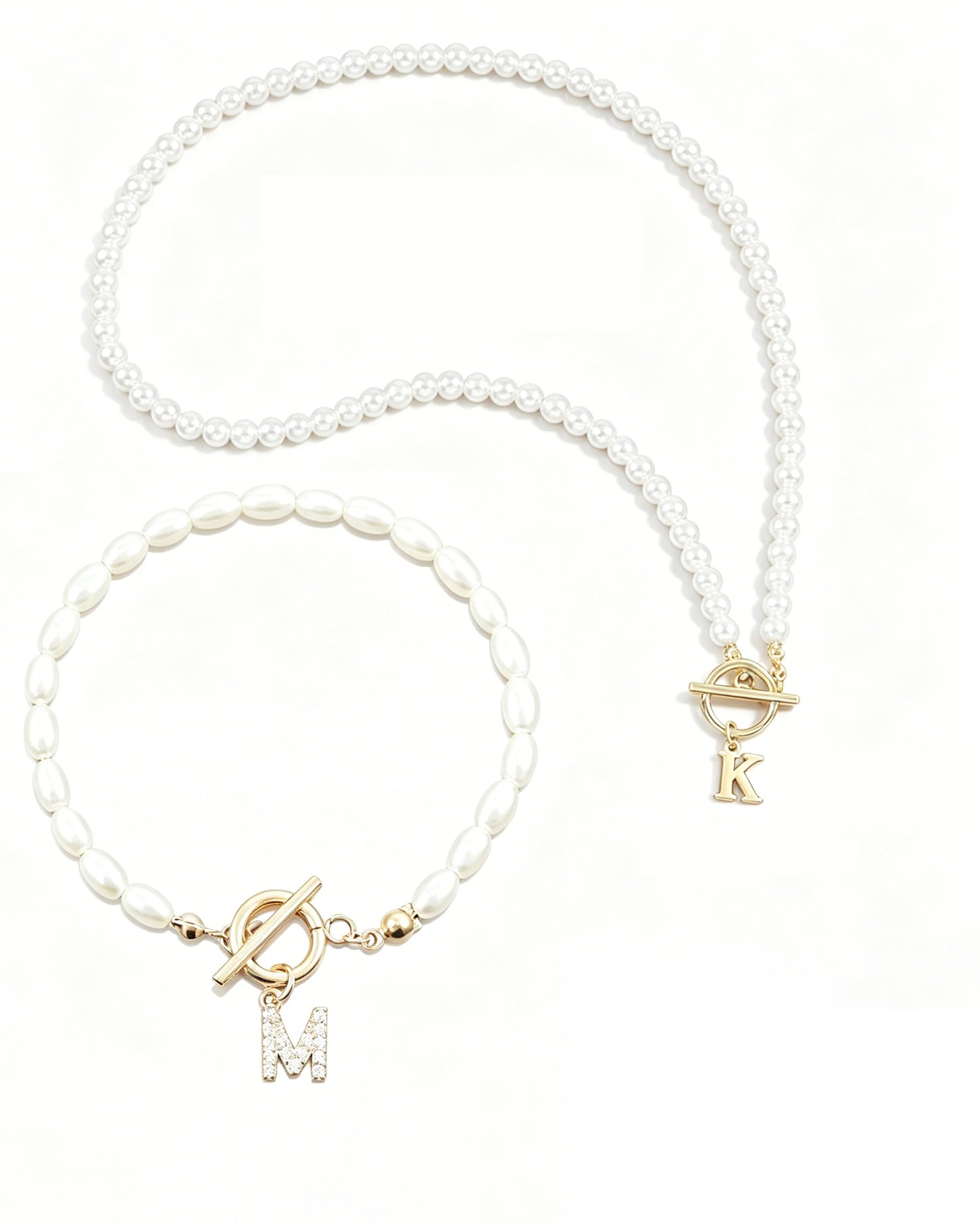 Personalized Initial Pearl Necklace & Bracelet Set | Custom Jewelry Gift