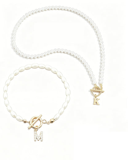 Personalized Initial Pearl Necklace & Bracelet Set | Custom Jewelry Gift