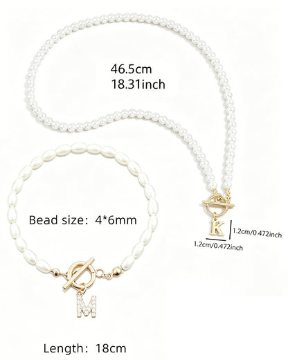 Personalized Initial Pearl Necklace & Bracelet Set | Custom Jewelry Gift