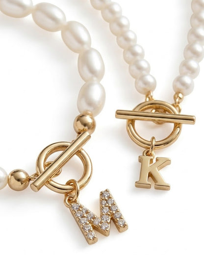 Personalized Initial Pearl Necklace & Bracelet Set | Custom Jewelry Gift