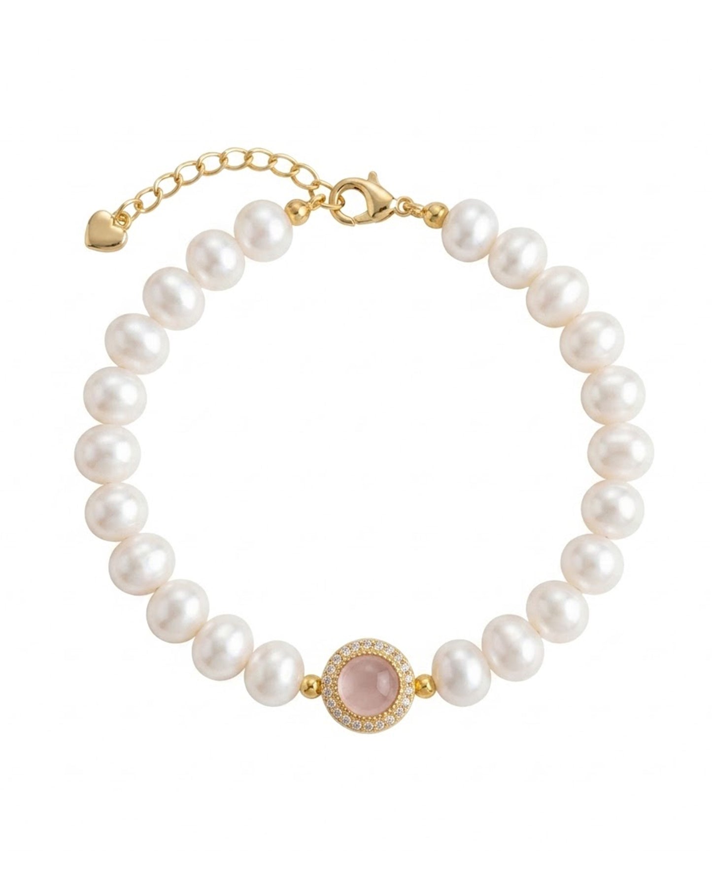 Eternal Love Rose Quartz & Pearl Bracelet with Sparkling Crystal Halo