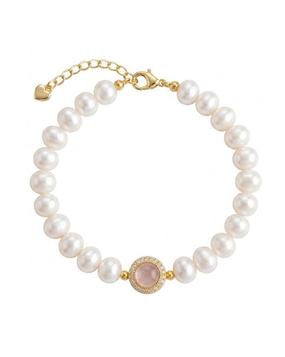 Eternal Love Rose Quartz & Pearl Bracelet with Sparkling Crystal Halo