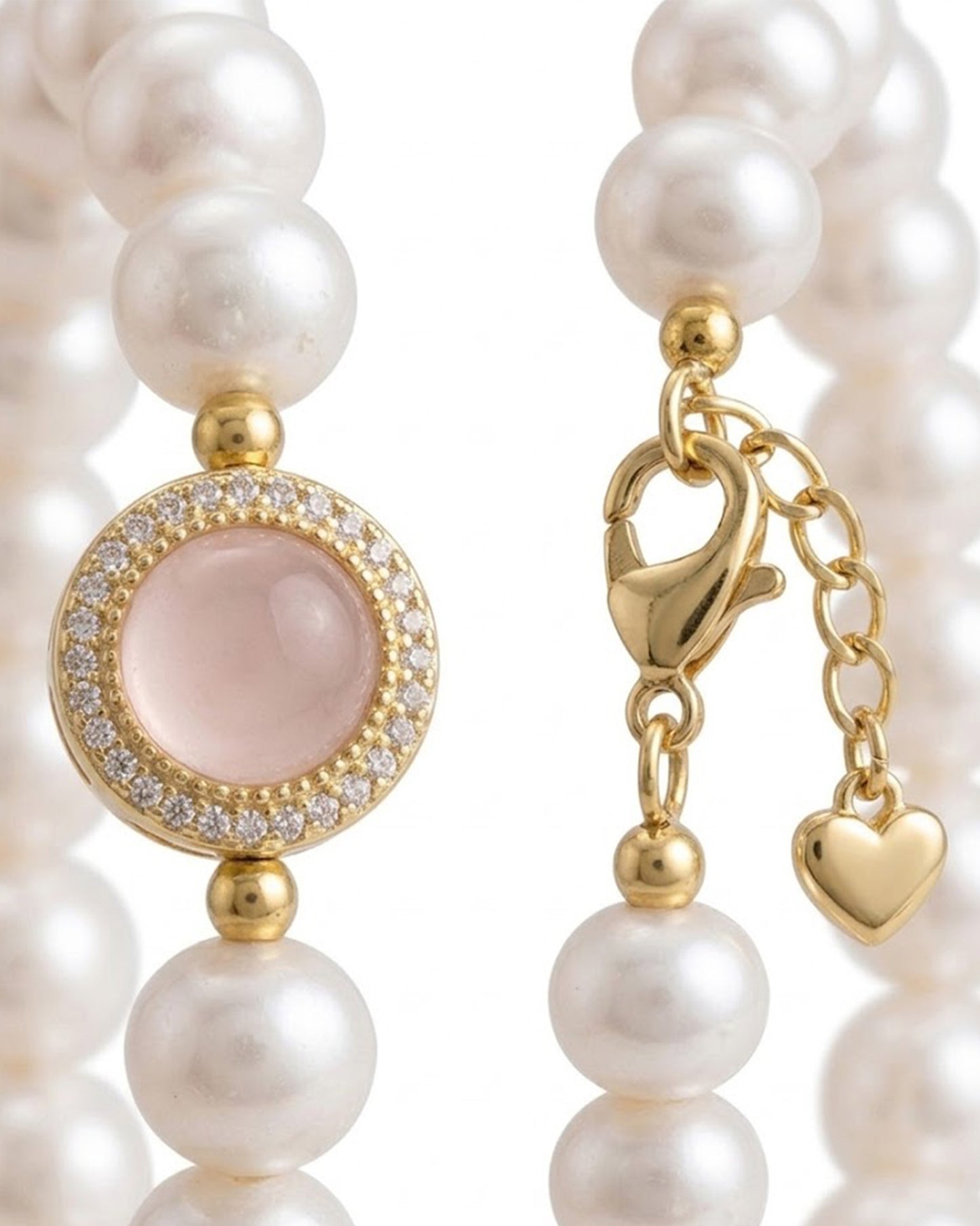 Eternal Love Rose Quartz & Pearl Bracelet with Sparkling Crystal Halo