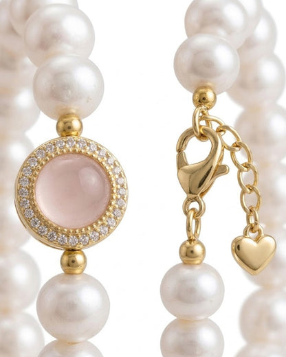 Eternal Love Rose Quartz & Pearl Bracelet with Sparkling Crystal Halo