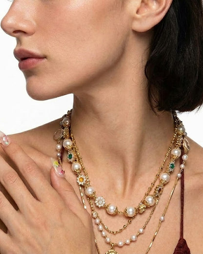 Elegant Handcrafted Statement Choker: Pearl and Colorful Crystal Star Cluster Jewelry, Perfect Gift for Anniversaries and Special Occasions