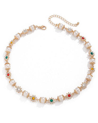 Elegant Handcrafted Statement Choker: Pearl and Colorful Crystal Star Cluster Jewelry, Perfect Gift for Anniversaries and Special Occasions
