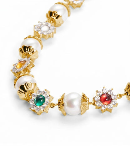Elegant Handcrafted Statement Choker: Pearl and Colorful Crystal Star Cluster Jewelry, Perfect Gift for Anniversaries and Special Occasions