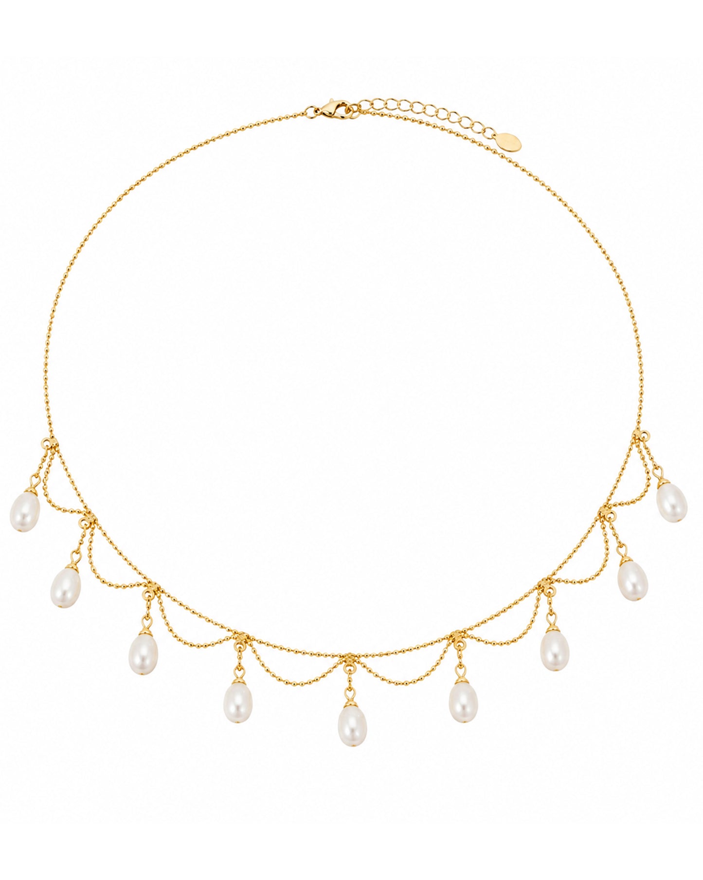 Elegant Draped Gold Chain & Teardrop Pearl Choker – Minimalist Victorian-Inspired Statement Necklace