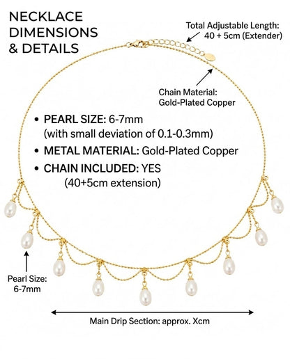 Elegant Draped Gold Chain & Teardrop Pearl Choker – Minimalist Victorian-Inspired Statement Necklace