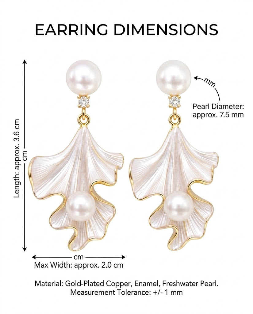 Elegant Botanical Pearl & White Enamel Leaf Drop Earrings – Sophisticated Gold-Tone Statement Jewelry for Formal Occasions
