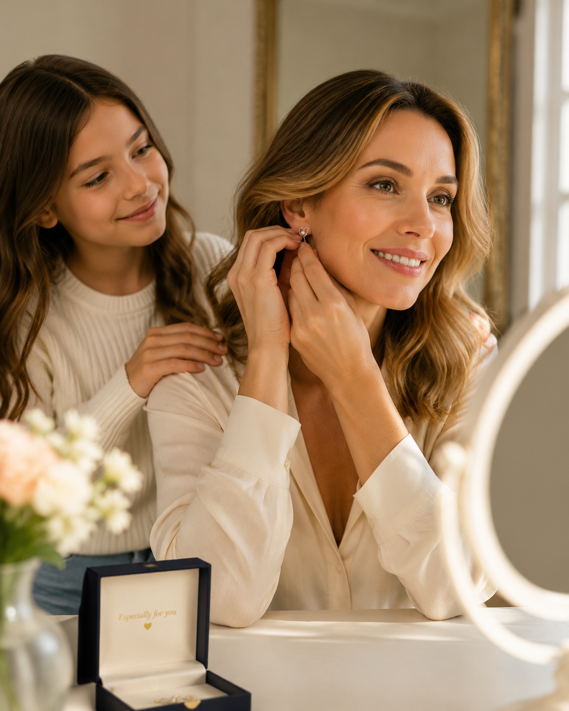 Elegant Heart-Shaped Pearl Stud Earrings – Romantic Crystal-Accented Gold-Tone Jewelry for Everyday Sophistication