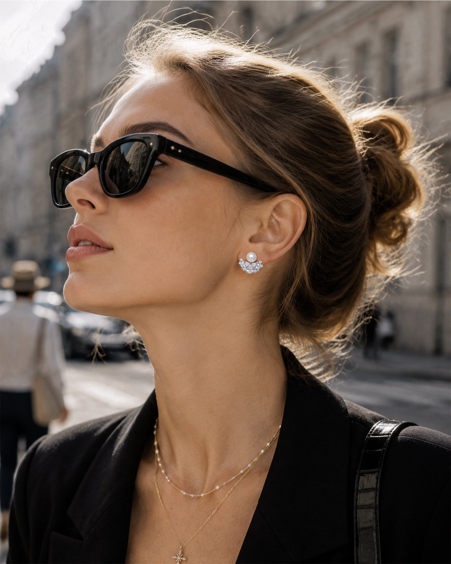 Elegant Crystal-Adorned Pearl Stud Earrings – Radiant Fan-Shaped Statement Jewelry for Bridal and Formal Occasions