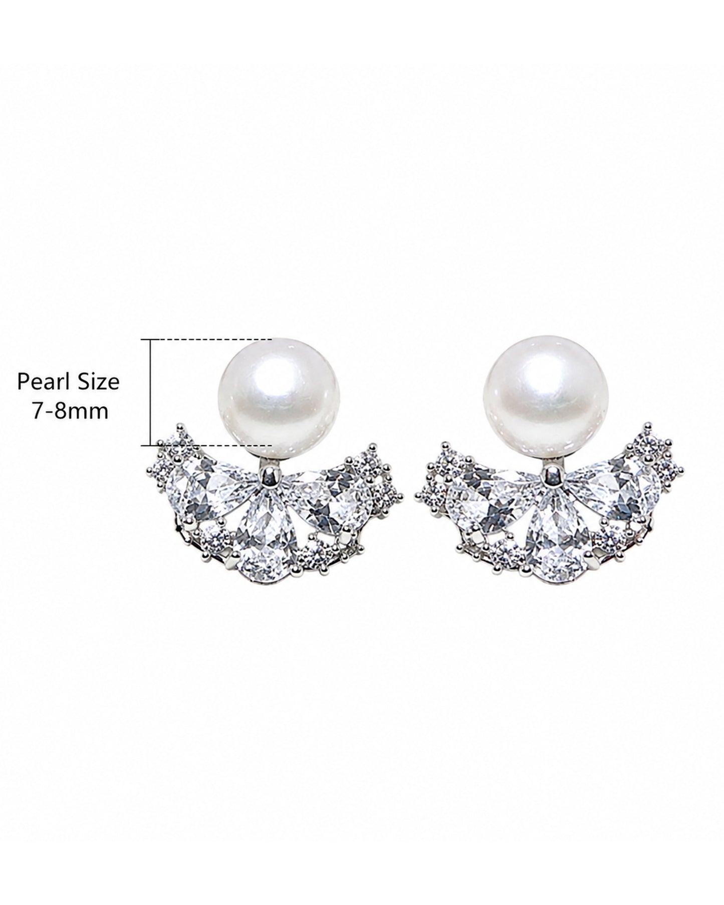 Elegant Crystal-Adorned Pearl Stud Earrings – Radiant Fan-Shaped Statement Jewelry for Bridal and Formal Occasions