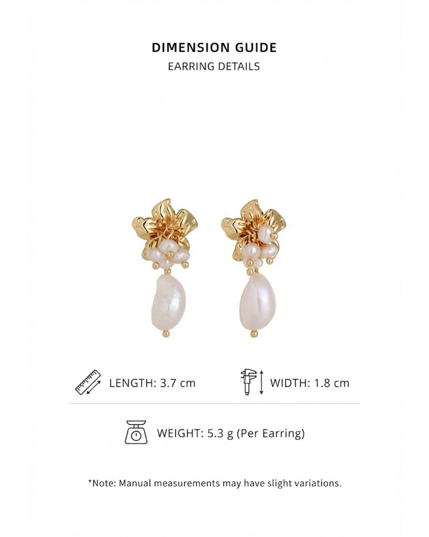 Elegant Golden Botanical Baroque Pearl Drop Earrings – Artisan Floral Design with Lustrous Freshwater Pearl Accents
