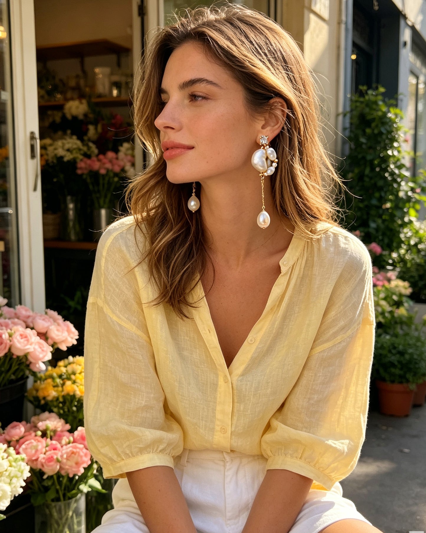 Artistic Asymmetrical Baroque Pearl Drop Earrings – Elegant Gold-Tone Statement Jewelry with Crystal Accents