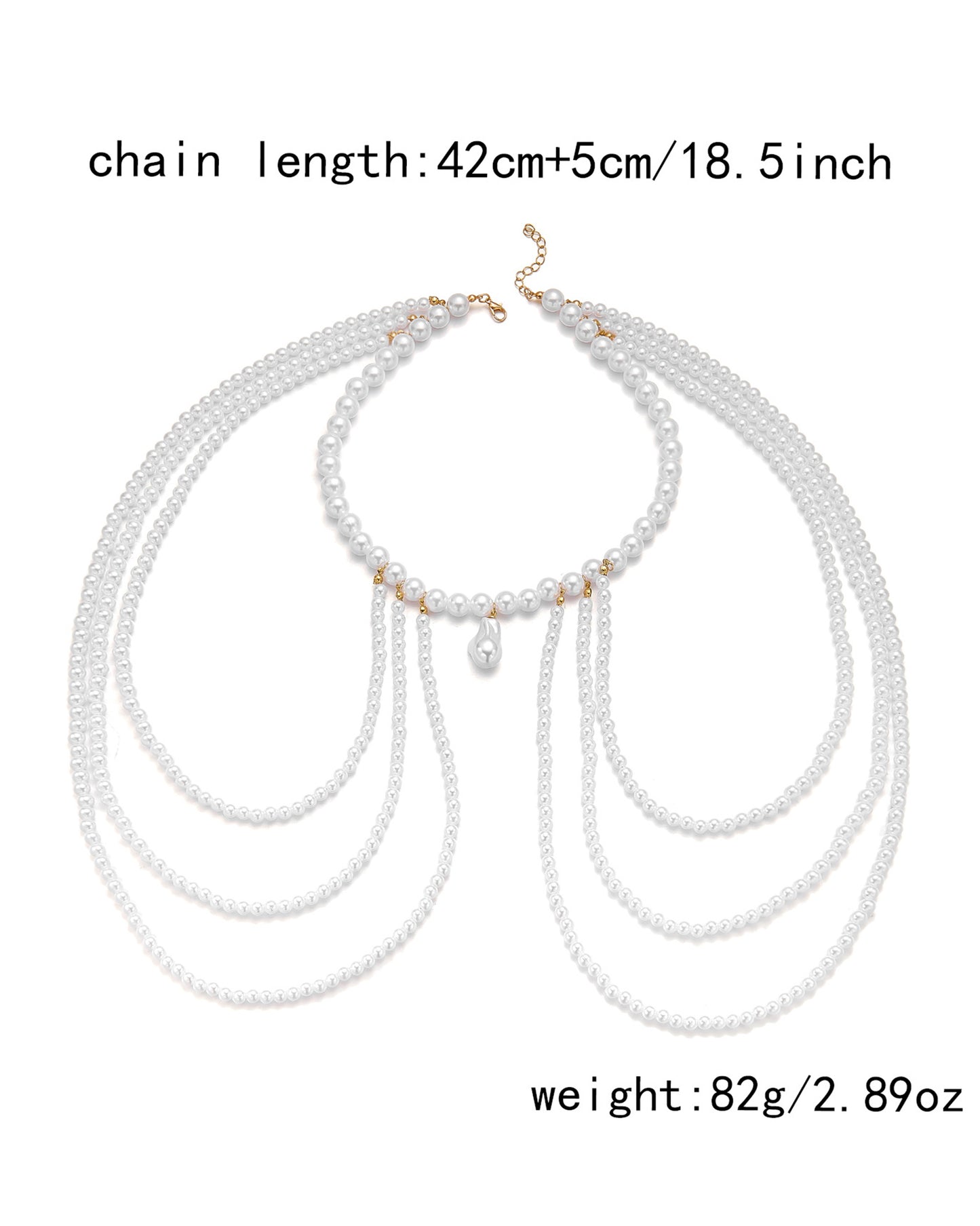 Bohemian Multi-Layer Pearl Shoulder Body Chain Choker, Adjustable Beaded Harness Necklace for Women Summer Beach Bikini Jewelry