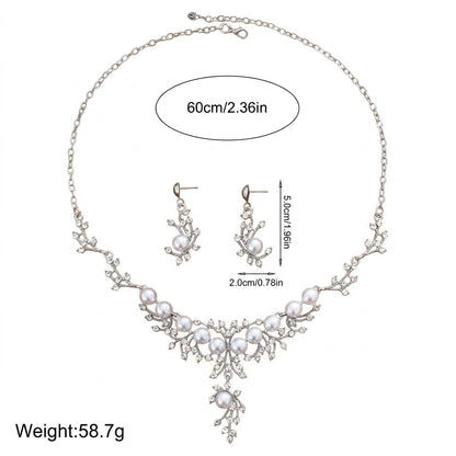 Luxury Pearl Vine Bridal Jewelry Set – Crystal Wedding Necklace & Earrings