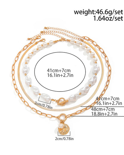 Elegant Layered Pearl Necklace with Gold Pendant – Classic Chic Jewelry