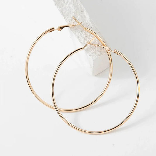 40 - 80mm Exaggerated Big Smooth Circle Hoop Earrings for Women Aros Simple Round Loop Ear Wedding Jewelry Brincos Cool Gift - LEIDAI