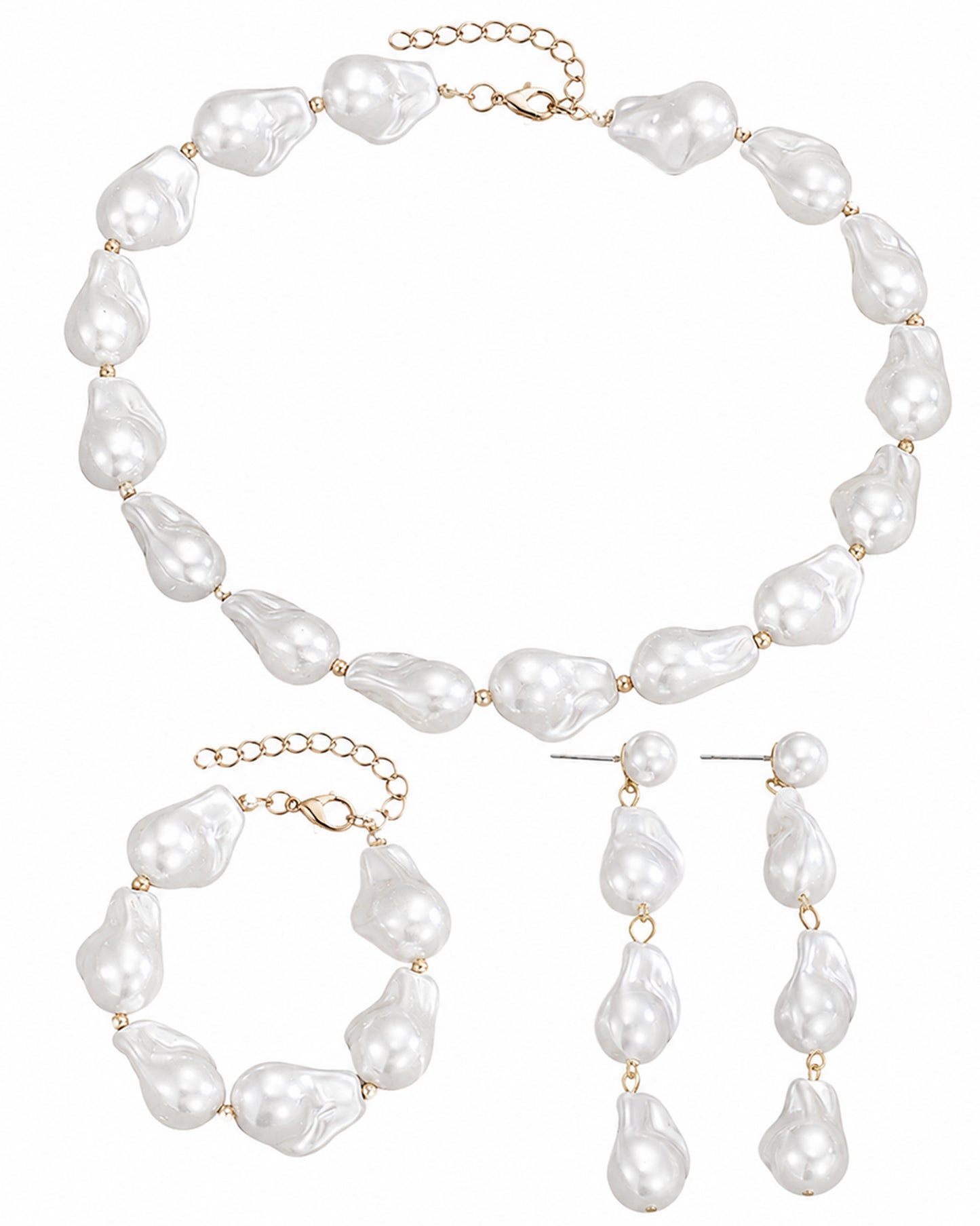 Elegant Baroque Pearl Necklace & Earrings Set – Modern Gold Accent Jewelry