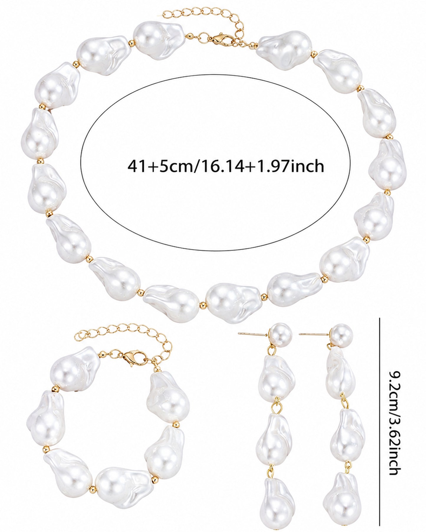 Elegant Baroque Pearl Necklace & Earrings Set – Modern Gold Accent Jewelry