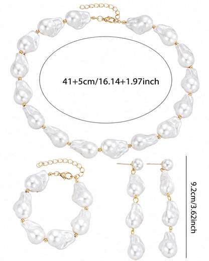 Elegant Baroque Pearl Necklace & Earrings Set – Modern Gold Accent Jewelry