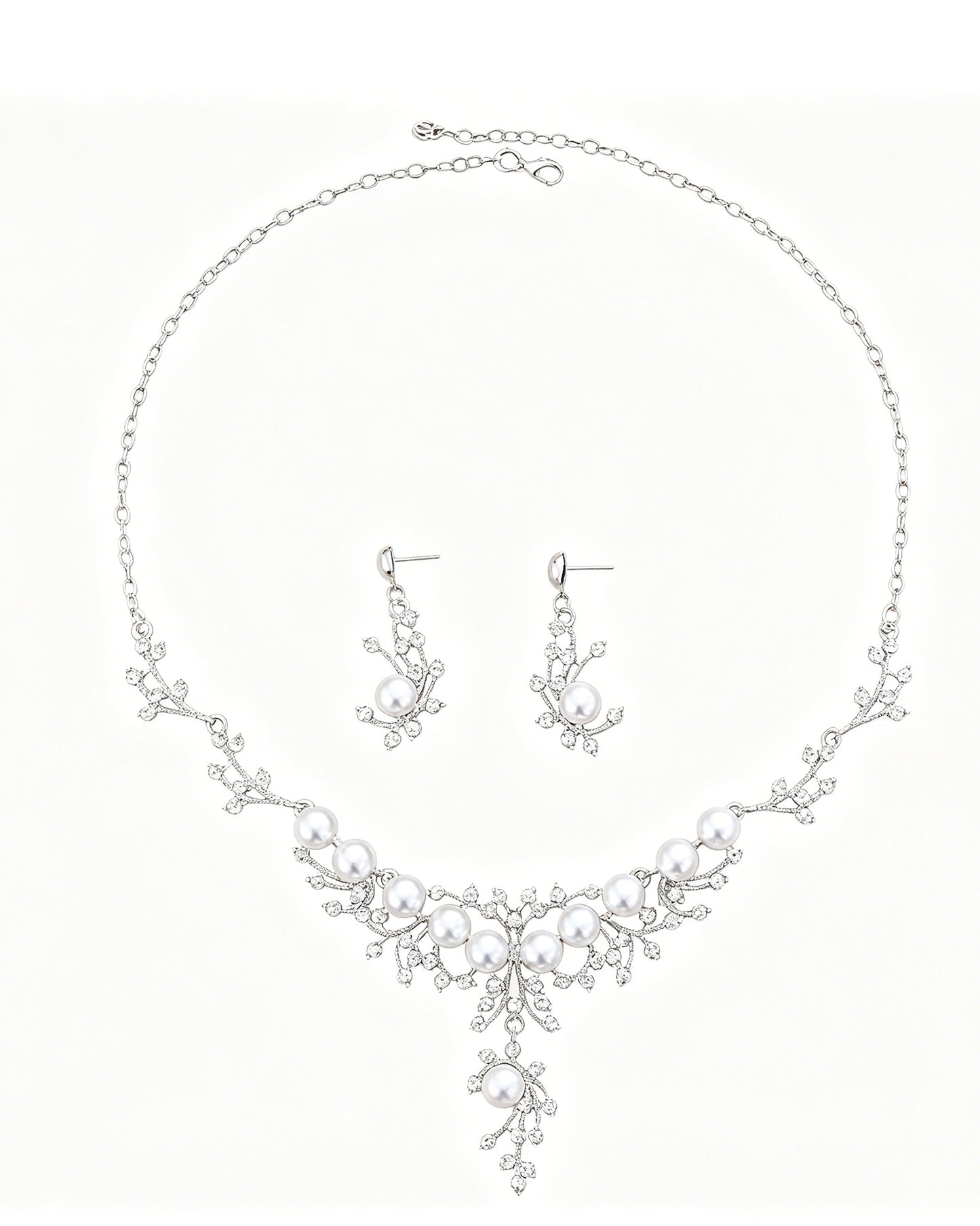 Luxury Pearl Vine Bridal Jewelry Set – Crystal Wedding Necklace & Earrings