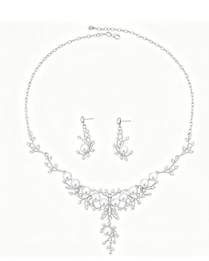 Luxury Pearl Vine Bridal Jewelry Set – Crystal Wedding Necklace & Earrings