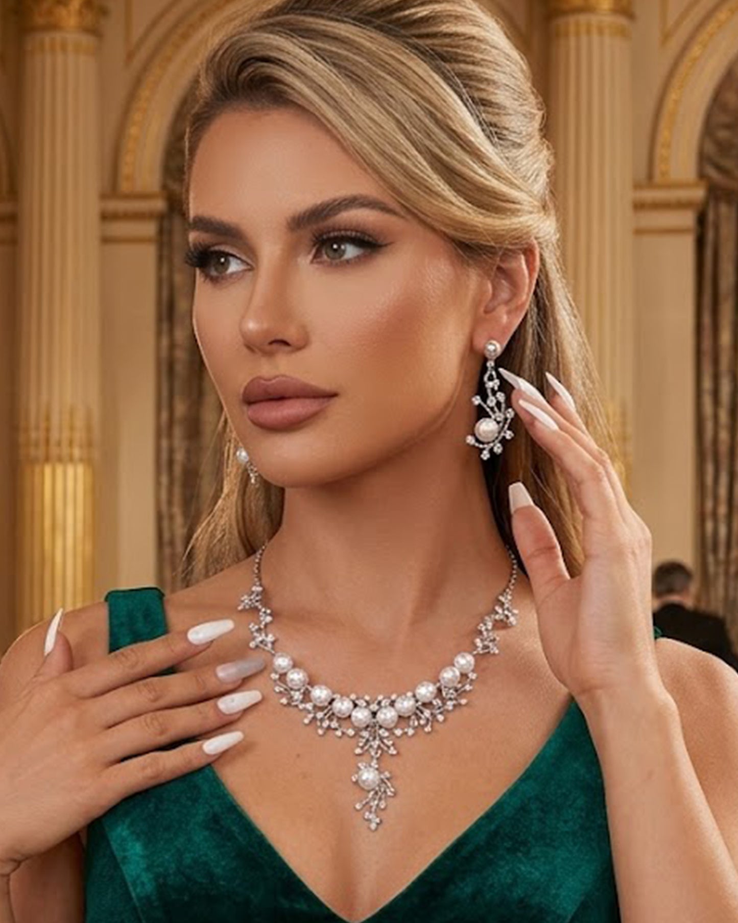 Luxury Pearl Vine Bridal Jewelry Set – Crystal Wedding Necklace & Earrings