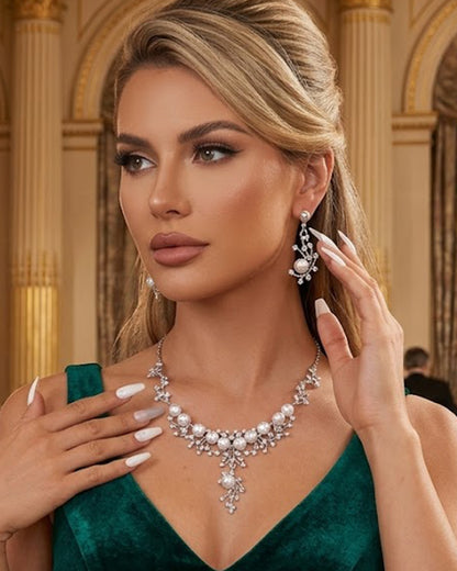 Luxury Pearl Vine Bridal Jewelry Set – Crystal Wedding Necklace & Earrings
