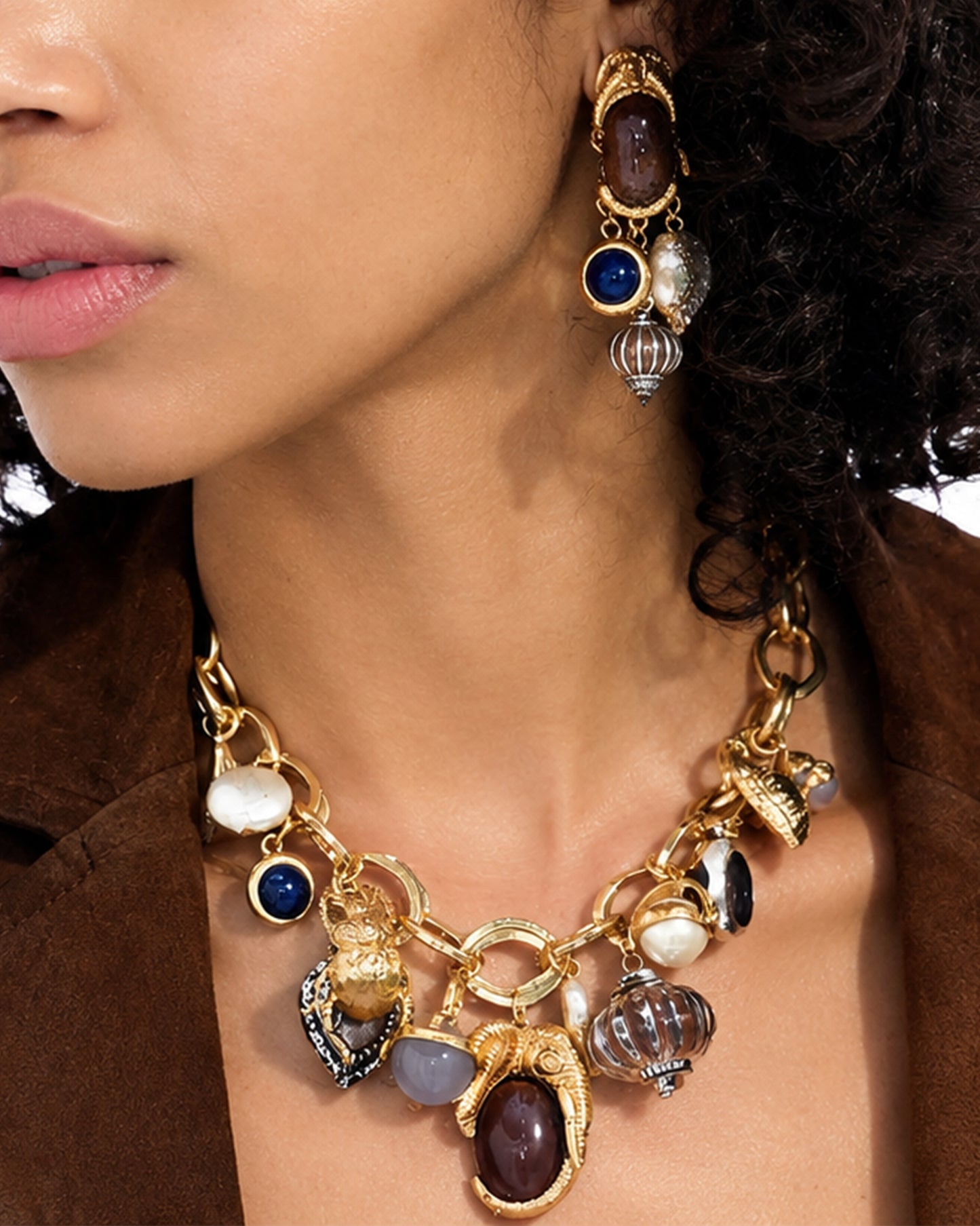 Vintage Charm Statement Necklace & Earrings Set – Pearl & Gemstone Inspired Jewelry