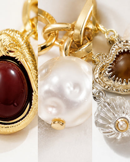 Vintage Charm Statement Necklace & Earrings Set – Pearl & Gemstone Inspired Jewelry