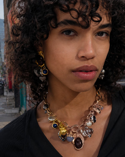 Vintage Charm Statement Necklace & Earrings Set – Pearl & Gemstone Inspired Jewelry