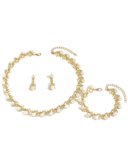 Elegant Pearl Vine Jewelry Set – Necklace, Bracelet & Earrings