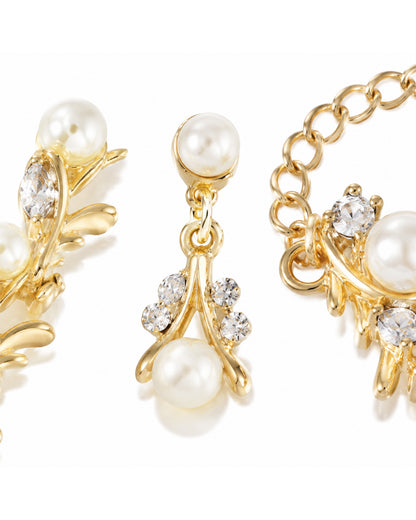 Elegant Pearl Vine Jewelry Set – Necklace, Bracelet & Earrings