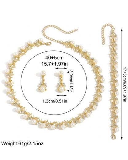 Elegant Pearl Vine Jewelry Set – Necklace, Bracelet & Earrings