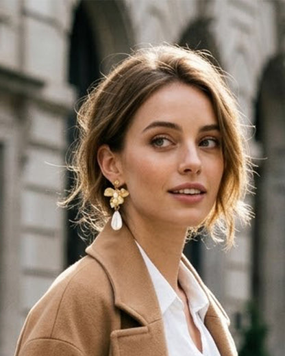 Gold Flower Teardrop Pearl Earrings | Thoughtful Gift for Girlfriend & Best Friend