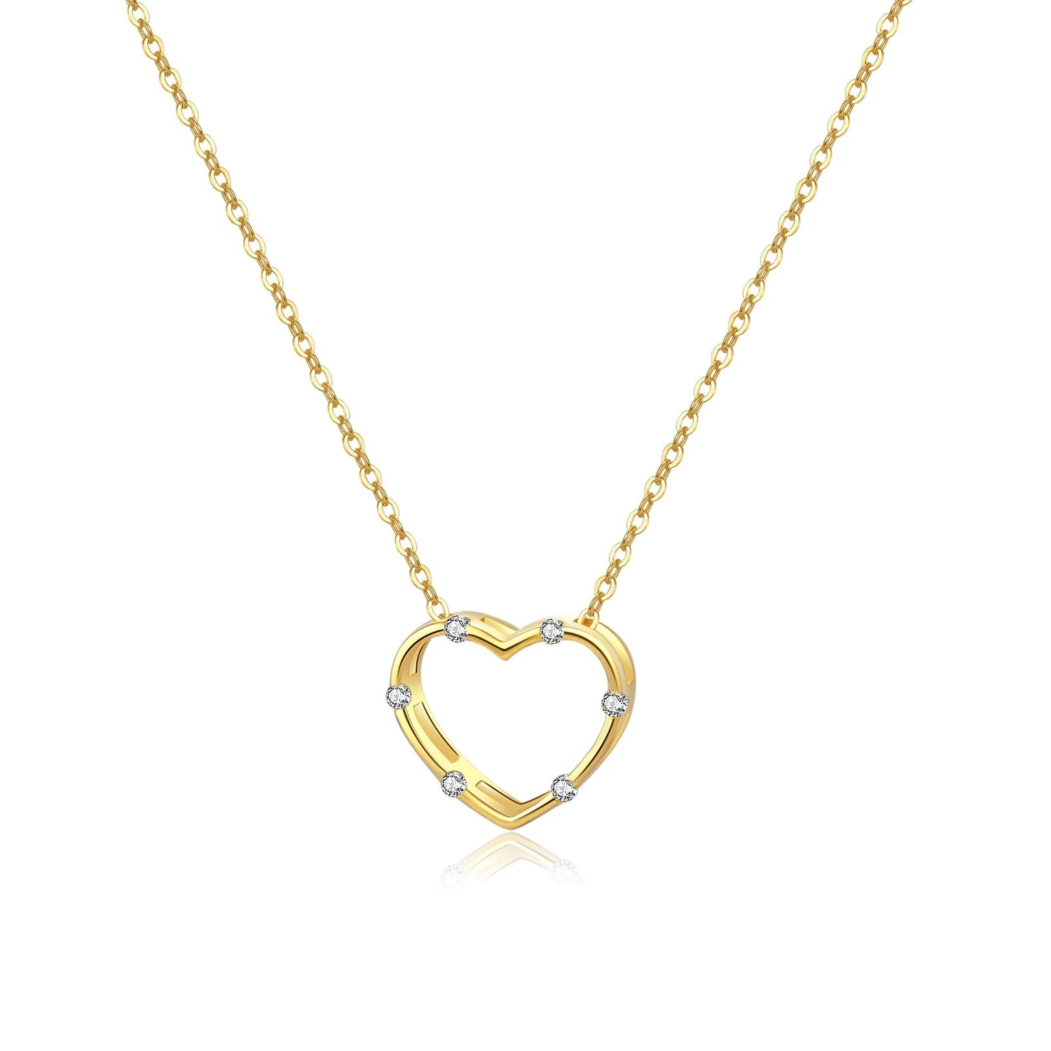 925 Sterling Silver Gold Clear Love Heart Pendant Necklace Long Chain Luxury Fine Jewelry Women Wedding Gift - LEIDAI