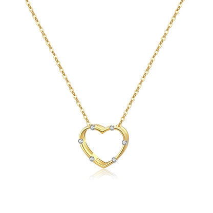 925 Sterling Silver Gold Clear Love Heart Pendant Necklace Long Chain Luxury Fine Jewelry Women Wedding Gift - LEIDAI