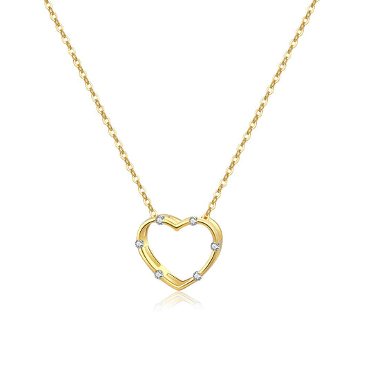925 Sterling Silver Gold Clear Love Heart Pendant Necklace Long Chain Luxury Fine Jewelry Women Wedding Gift - LEIDAI