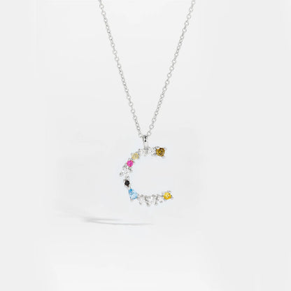 925 Sterling Silver Gold Letter M Pendant Initial F Alphabet Necklace Monogram Opals 2020 Women Accessories Jewelry - LEIDAI